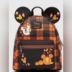 Loungefly Disney Halloween Plaid Mickey Mouse Ears Mini Backpack NEW